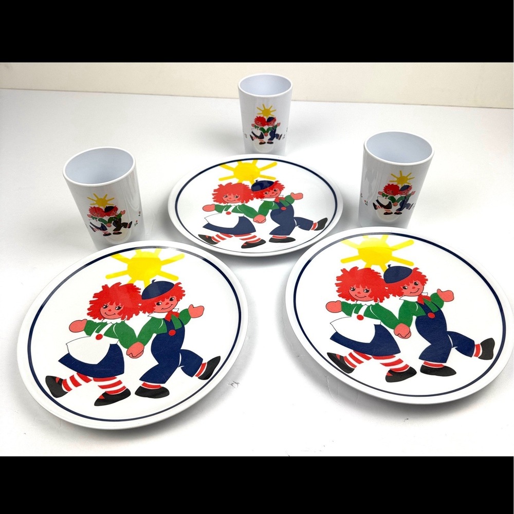 Anacapa Melamine Ware Child Plates & Cups Vintage Raggedy Ann & Andy 6-Piece‎